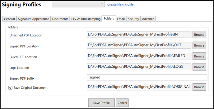 Folder Selection to digitally sign PDF