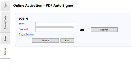 Login Online License Activation 