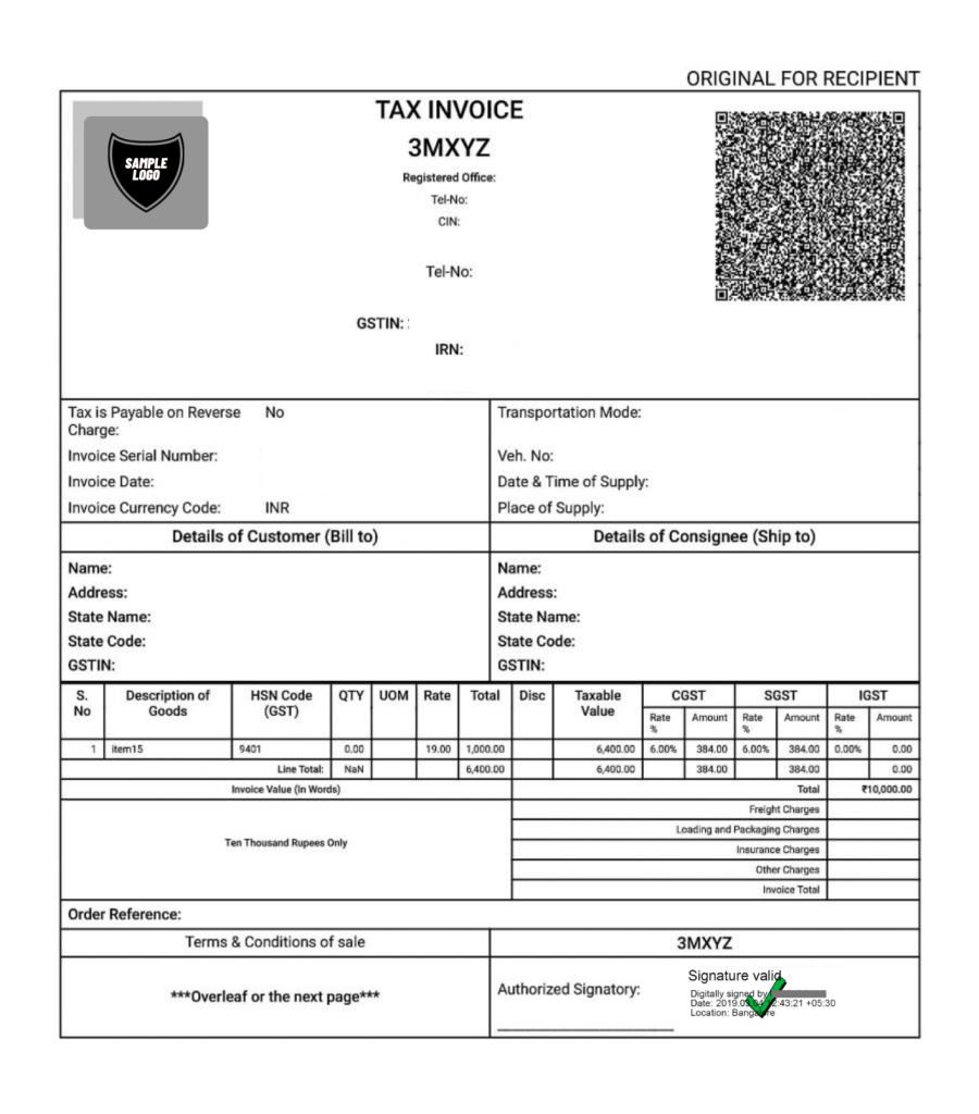 Digitally signed E-invoice